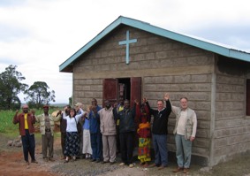 Vacationers and a small church