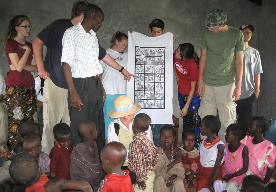 Vacationers with a childrens group in Northern Kenya